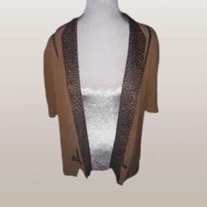 Lady Dorby Tan Animal Print Trim Jacket